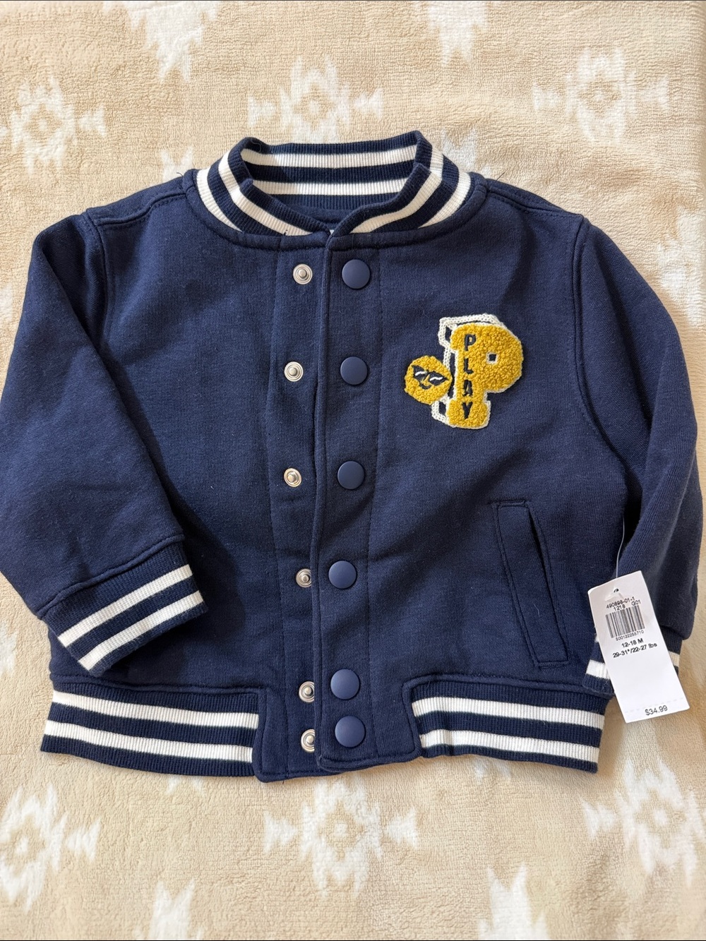 Old Navy Navy and Yellow Kids Varsity Jacket rare size in NWT